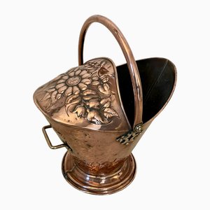 Antique Victorian Ornate Copper Coal Bucket, 1860s