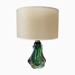 Green Glass Table Lamp, Belgian, 1960s