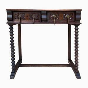 Spanish Console or Desk Table with Drawers and Solomonic Legs