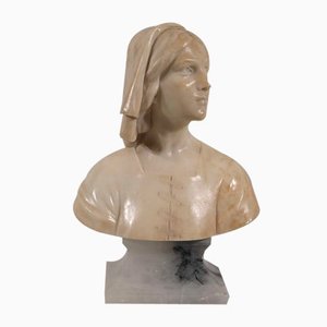 Buste de Jeanne d'Arc en Albâtre et Onyx d'après G. Bessi, Fin 1800s