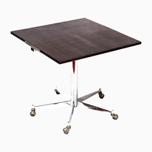 Chrome-Plated Steel Tube Table on Wheels with Rosewood Top