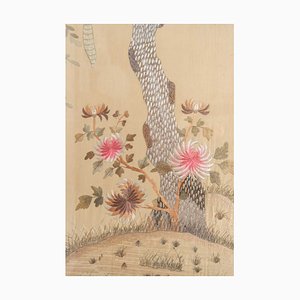 Pannello grande in seta policroma ricamata, Cina, XIX secolo