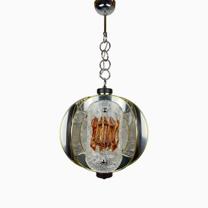 Mid-Century Amber Cut Chrome Chandelier by Toni Zuccheri for Veart, Italy, 1970s