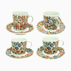Hand-Painted Cups and Saucers from Karolina Factory, Poland, 1970s, Set of 8