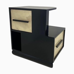 Mueble italiano Art Déco de pergamino y laca negra, años 40