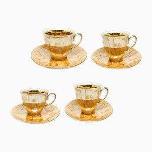 Postmodern Golden Plated Cups and Saucers, Poland, 1960s, Set of 8