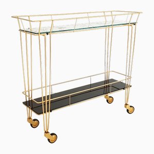 Serving Cart in Steel, Brass and Glass, 1950s