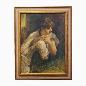 Retrato de niña, años 20, óleo sobre lienzo, enmarcado