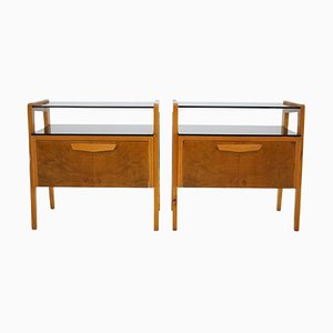 Beech and Glass Bedside Tables attributed to Krasna Jizba, Czechoslovakia, 1960s, Set of 2