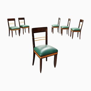 Beech & Leatherette Dining Chairs, 1940s, Set of 6