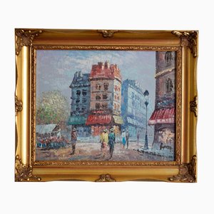 Caroline Burnett, Parisian Street Scene, Oil on Board, Framed