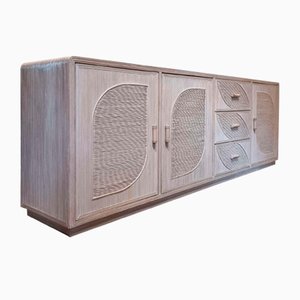 Italian Pencil Reed and Rattan Marquetry Cerused Sideboard