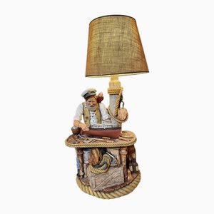 Large Vintage American Lamp with Nautical Figure from Apsit Bros California, 1980s