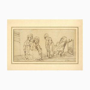 Lady Oakley of Bath, Family in a Fireside Interior, 1770, Ink Drawing