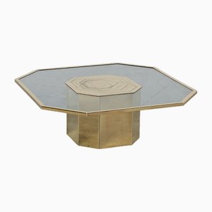 Coffee Table in Etched Brass and Glass by Nadie Jenatzy, 1980s