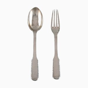 Forchetta e cucchiaio numero 25 in argento di Evald Nielsen, anni '20, set di 2