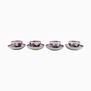 Antike Teetassen mit Untertassen aus handbemaltem Porzellan von Meissen, 8 . Set