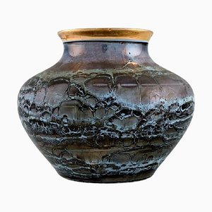 Vase in Glazed Stoneware with Gold Rim by Lucien Brisdoux, France, 1930s