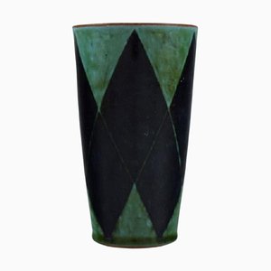 Danish Studio Vase in Glazed Stoneware with Checkered Pattern