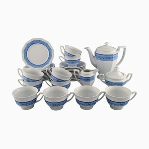 Coffee Service for 10 People in Porcelain with Blue Ribbon from Rosenthal, Set of 33