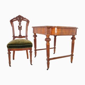Antique Table & Upholstered Chairs
