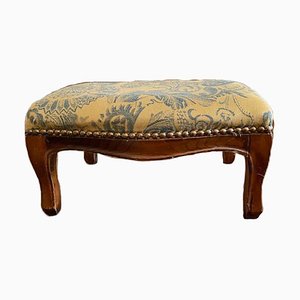 Antique Footstool in Wood & Floral Fabric