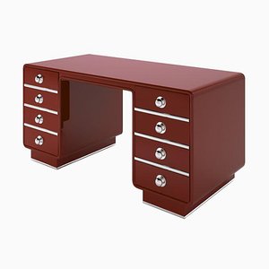 Customizable Red Glossy Design Desk with Chrome Accents