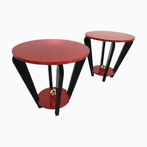 Art Deco Style Side Tables in Red and Black, Set of 2