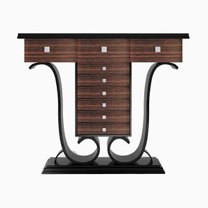 High Gloss Console Table with Macassar Wood and Piano Lacquer