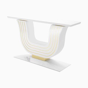 White Console Table with Brass Applications