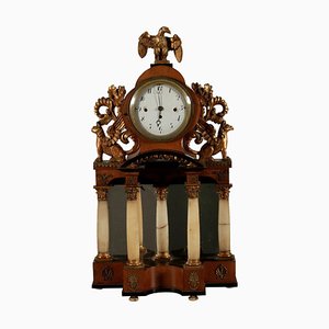 Antique Table Portico Clock in Maple and Bronze Alabaster, 1800s