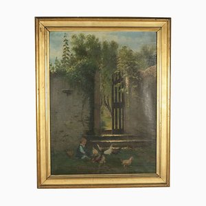 Italian Artist, Genre Scene, Oil on Canvas, 19th Century, Framed