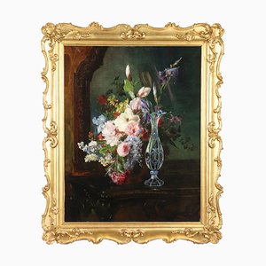 Italian Artist, Still Life with Flowers, 19th Century, Oil on Canvas, Framed