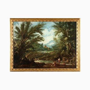 Antonio Peruzzini, Figures by Water, 18th Century, Oil on Canvas, Framed