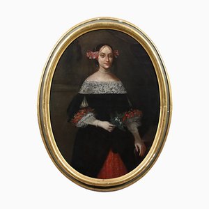 Artista italiano, Retrato de una mujer joven, 1666, óleo sobre lienzo, enmarcado