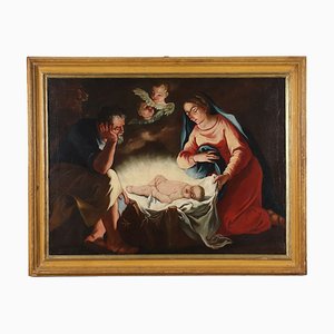 Italienischer Künstler, Anbetung des Jesuskindes, 17. Jh., Öl auf Leinwand, Gerahmt