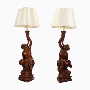 Baroque Style Sculptures in Pine, Italy, 20th Century, Set of 2