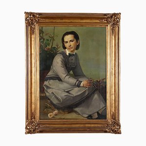Portrait of a Young Woman, 19th Century, Oil on Canvas, Framed