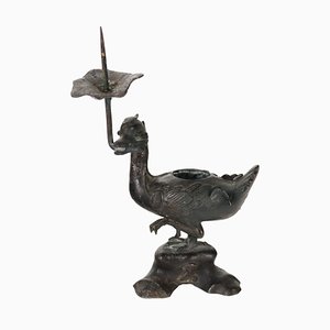 Portacandela Duck in bronzo, Cina, XVIII secolo