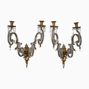 Barocke Wandlampen aus Bronze & Glas, Italien, 20. Jahrhundert, 2er Set