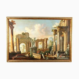 Artista italiano, paesaggio con architettura, XX secolo, olio su tela