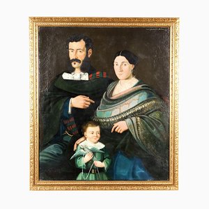 Artiste, Italie, Portrait de Famille, Huile sur Toile, 1856, Encadré
