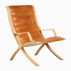 Cognac Color Leather and Beech Ax-Chair by Mølgaard & Hvidt for Fritz Hansen, 1978