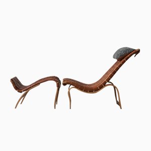Vilstol 36 Lounge Chair & Ottoman by Bruno Mathsson for Karl Mathsson, Sweden, 1930s, Set of 2
