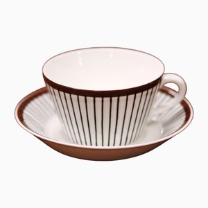 Tazza da tè Spisa Ribb con piattino di Stig Lindberg per Gustavsberg, anni '50