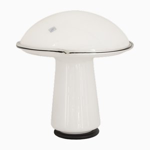 Mushroom Table Lamp in White Murano Glass with Black Glass Cable, 1980s