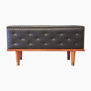 Danish Seating and Storage Bench with Button Galon Upholstery, 1950s