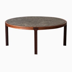 Round Coffee Table in Rosewood with Slate Stone Table Top, 1960s