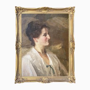 Alfred Schmidt, Retrato de la cantante de concierto Caroline Naase, años 20, óleo sobre lienzo, Enmarcado