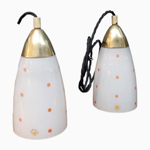 Lampade da soffitto in vetro e ottone di Doria Leuchten, Germania, anni '50, set di 2